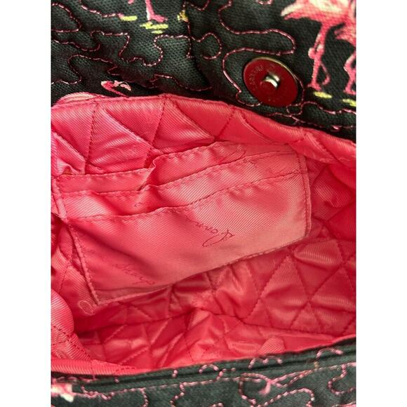 Donna Sharp Quilted Handbag Black Pink Flamingo All Over Print Tote Shoulder Bag - Picture 7 of 16